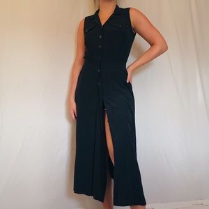 Vintage black front button maxi dress